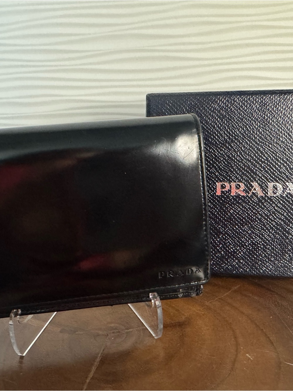 Prada Black Patent Leather Continental Wallet